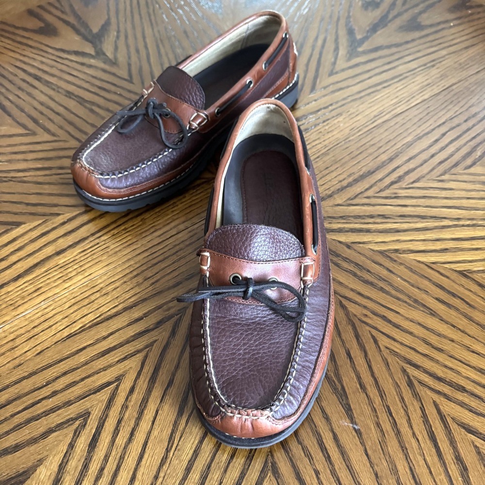 LL Bean Allagath Bison Leather Oxford Loafers Slip On Men's Size 10.5 EE Preppy